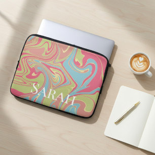 Marmor Stil Benutzerdefinierter Name Rosa und Grün Laptopschutzhülle