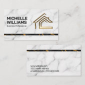 Marmor | Stilvoll | Luxus Gold Zuhause Logo Visitenkarte (Vorne/Hinten)