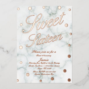 Marmor-Sweet-Sixteen-Roségold geprägt   Folieneinladung