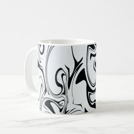 Marmor Swirt Textur - Schwarz und Weiß Kaffeetasse (Vorderseite Links)