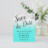 Marmor türkis ombre Hochzeit speichern Sie das Dat Ankündigungspostkarte (Stehend Vorderseite)