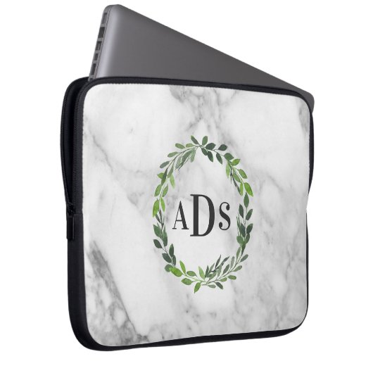 Marmor- und Aquarellfolienmonogramm Laptopschutzhülle (Vorne Rechts)