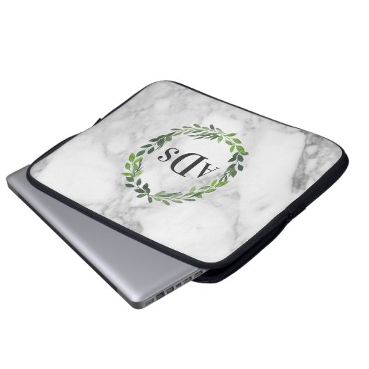 Marmor- und Aquarellfolienmonogramm Laptopschutzhülle (Vorne Knopf)