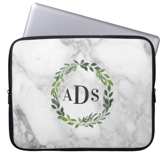 Marmor- und Aquarellfolienmonogramm Laptopschutzhülle (Vorderseite)