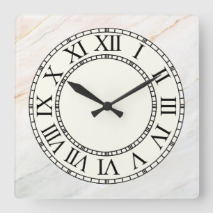 Marmor und blassgelbe römische Ziffern Oberfläche Quadratische Wanduhr