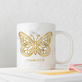 Marmor und geometrischer Schmetterling Personalisi Kaffeetasse