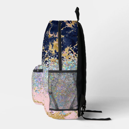 Marmor und Glitzer-Girl-Monogramm Bedruckter Rucksack (Rechts)