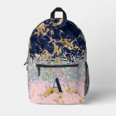Marmor und Glitzer-Girl-Monogramm Bedruckter Rucksack (Vorderseite)