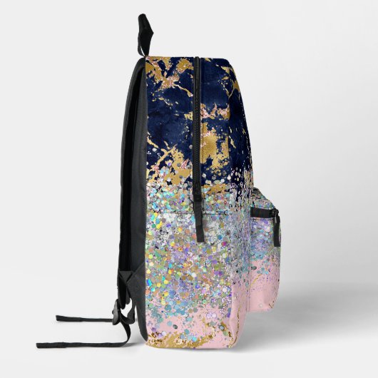 Marmor und Glitzer-Girl-Monogramm Bedruckter Rucksack (Links)