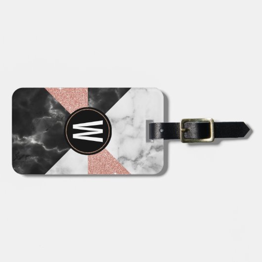 Marmor und Glitzer schauen mit Monogramm Gepäckanhänger (Vorderseite horizontal)