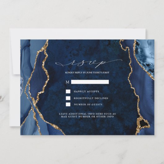 Marmor und Gold Agate Wedding RSVP Einladung (Vorderseite)