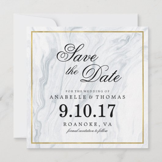 Marmor und Goldhochzeit speichern das Datum Save The Date (Vorderseite)