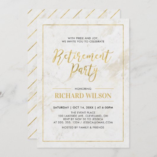 Marmor und Goldrahmen | Modernes Party für die Alt Einladung (Vorne/Hinten)