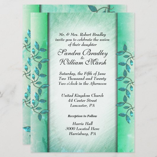 Marmor und grüne Hochzeitsfeier Einladung (Vorne/Hinten)