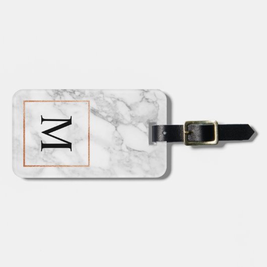 Marmor- und Imitat-Foil-Border-Monogramm-Gepäckmar Gepäckanhänger (Vorderseite horizontal)