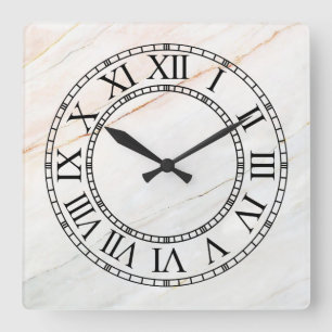 Marmor- und römische Ziffern-Oberfläche Quadratische Wanduhr