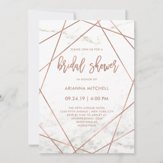 Marmor und Rose Geometrisches Brautparty Einladung (Vorderseite)