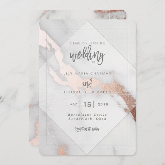 MARMOR UND ROSE GOLD EFFECT WEDING INVITATION EINLADUNG (Vorne/Hinten)