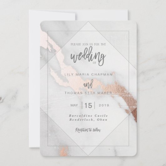 MARMOR UND ROSE GOLD EFFECT WEDING INVITATION EINLADUNG (Vorderseite)
