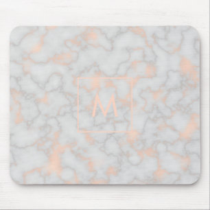 Marmor und Rose Gold Monogramm Mousepad