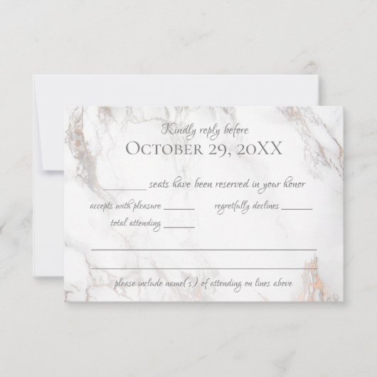 Marmor und Rose Gold Response RSVP Karte (Vorderseite)