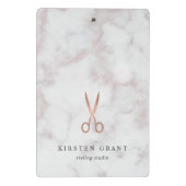 Marmor- und Rose-Gold-Scheren-Salon-Logo Mini Klemmbrett (Rückseite)
