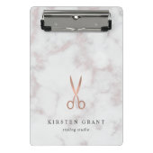 Marmor- und Rose-Gold-Scheren-Salon-Logo Mini Klemmbrett (Vorderseite)