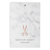 Marmor- und Rose-Gold-Scheren-Salon-Logo Mini Klemmbrett (Rückseite)