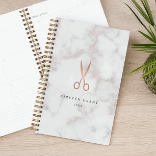 Marmor- und Rose-Gold-Scheren-Salon-Logo Planer