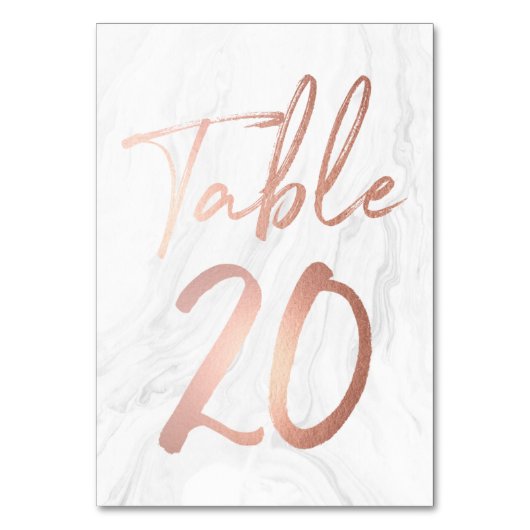 Marmor und Rose Gold Script | Tischnummer Card 20 (Vorderseite)