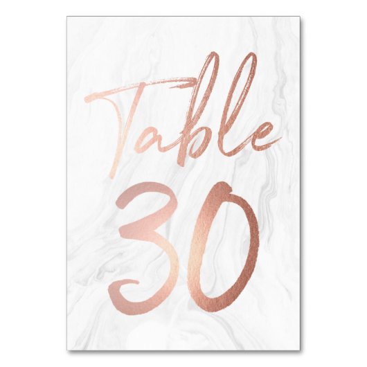 Marmor und Rose Gold Script | Tischnummer Card 30 (Vorderseite)