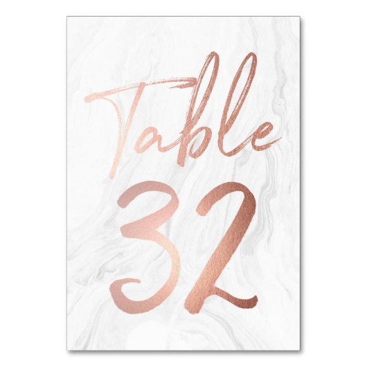 Marmor und Rose Gold Script | Tischnummer Card 32 (Vorderseite)