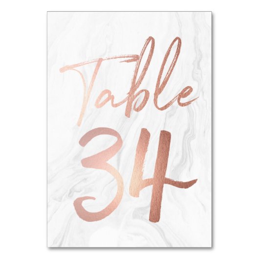 Marmor und Rose Gold Script | Tischnummer Card 34 (Vorderseite)