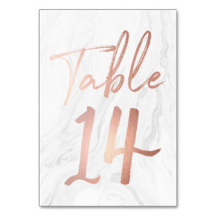 Marmor und Rose Gold Script Tischnummer-Karte 14 Tischnummer