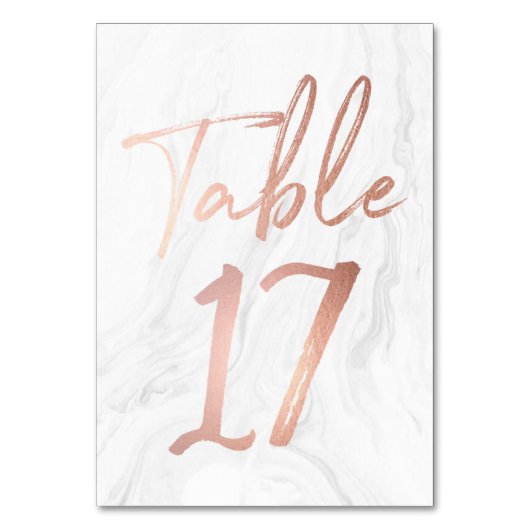 Marmor und Rose Gold Script | Tischnummer-Karte 17 Tischnummer (Vorderseite)