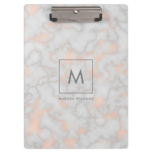 Marmor und Rose Gold Textur Monogramm Klemmbrett (Vorderseite)