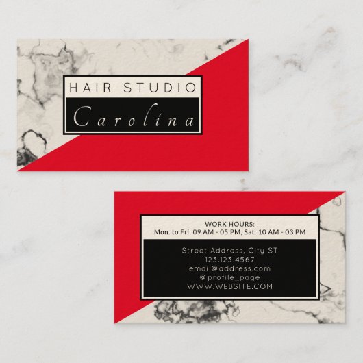 Marmor und rote, diagonal gespaltene Visitenkarte (Vorne/Hinten)