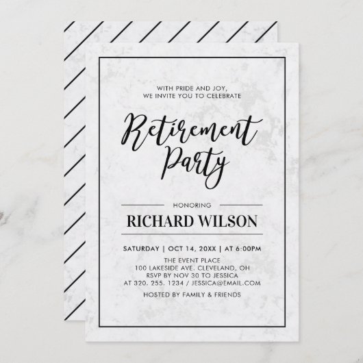 Marmor und schwarze Rahmen | Modernes Party für di Einladung (Vorne/Hinten)