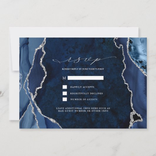 Marmor und Silver Agate Wedding RSVP Einladung (Vorderseite)