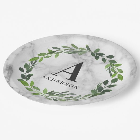 Marmor- und Wasserfarbenkranz Pappteller (Schrägansicht)