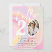 Marmor unicorn Regenbogen Pastellfarben Foto chic Einladung (Vorderseite)