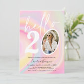 Marmor unicorn Regenbogen Pastellfarben Foto chic Einladung (Stehend Vorderseite)