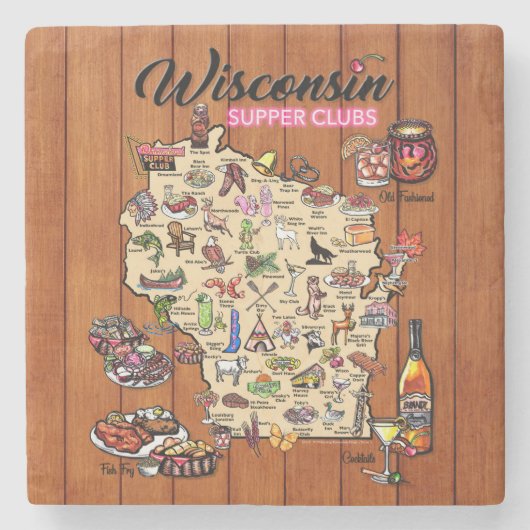 Marmor Untersetzer - Wisconsin Supper Club Karte (Vorderseite)