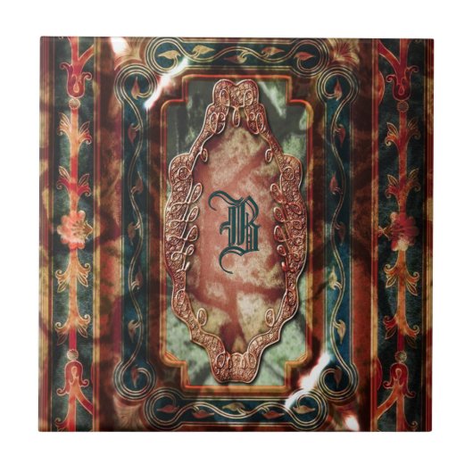 Marmor-vintage-achat-Monogramm gealtertes Monogram Fliese (Vorderseite)