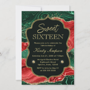 Marmor-Weihnachtsachat & Gold-Glitter Sweet 16 Einladung