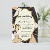 Marmor, Weinglas, Ballons, Ruhestand-Party Einladung (Stehend Vorderseite)