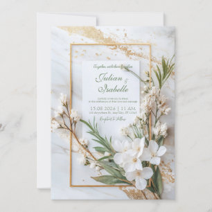 Marmor Weiß Floral Salbei Grün Minimalistische Hoc Einladung