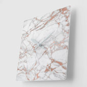 Marmor Weiß Grau Rosa Rose Gold Blush Carrara Quadratische Wanduhr (Winkel)
