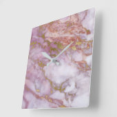 Marmor Weiß Grau Rosa Rose Gold Blush Carrara Quadratische Wanduhr (Winkel)