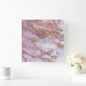Marmor Weiß Grau Rosa Rose Gold Blush Carrara Quadratische Wanduhr (Zuhause)